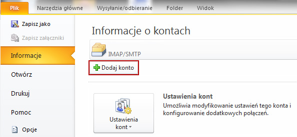 Microsoft Outlook 2010 lub 2013 - konfiguracja konta pocztowego