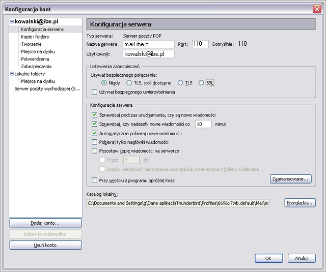 Mozilla Thunderbird - konfiguracja konta pocztowego
