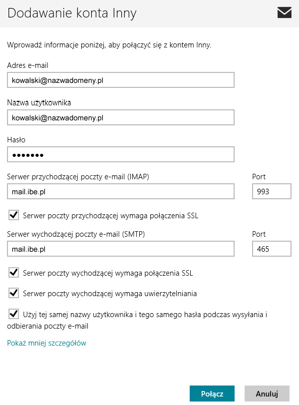 Windows 8 - konfiguracja konta pocztowego